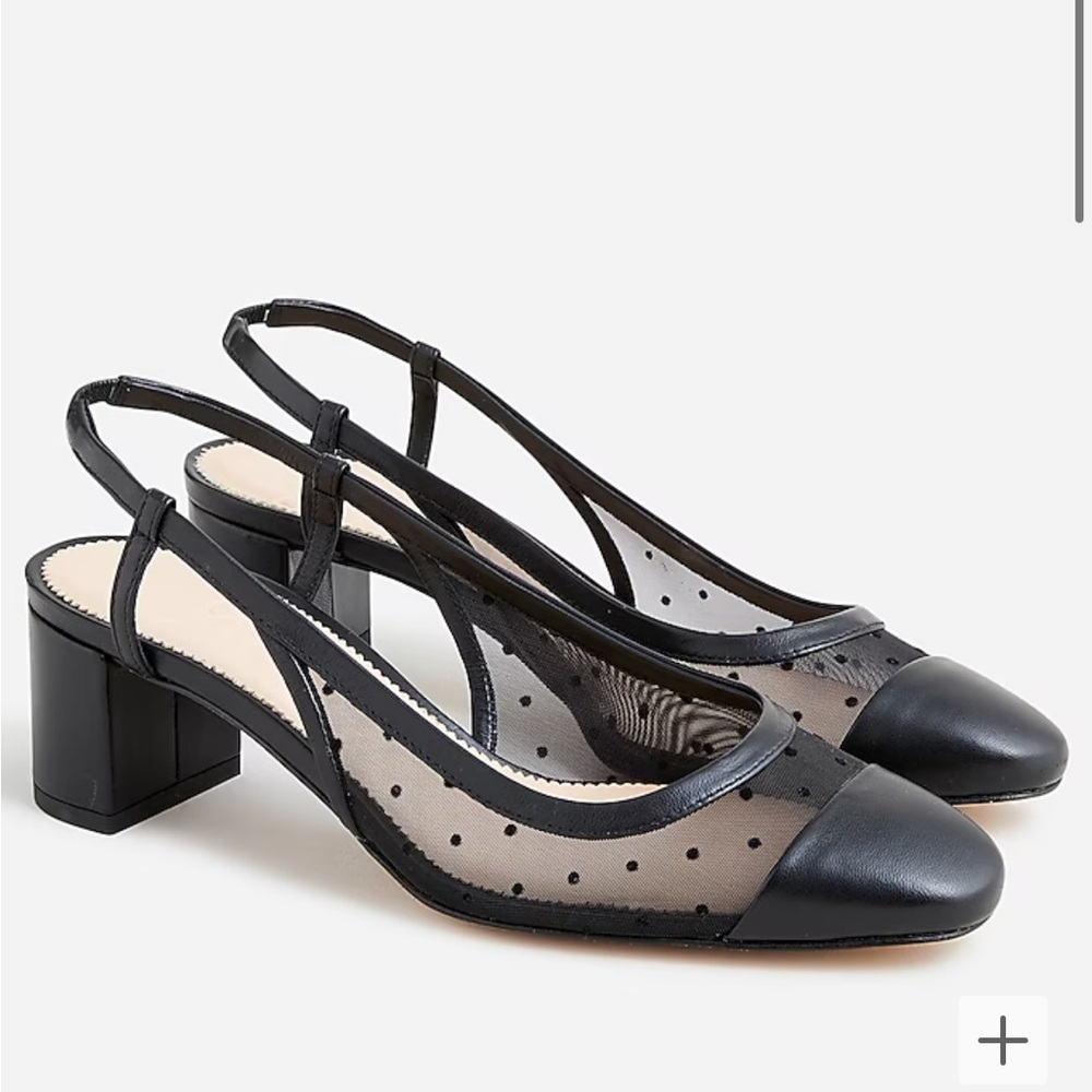 J Crew Millie Sling Backs, Swiss Dot, Black Heel, Size 9